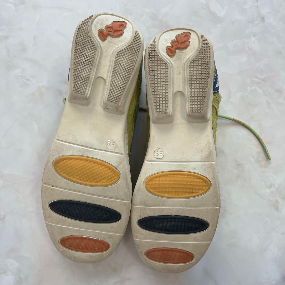 本革 エジェクト レースアップシューズ スエード 刺繍 ボタニカル 黄緑 38 KIN-KAAI_COM