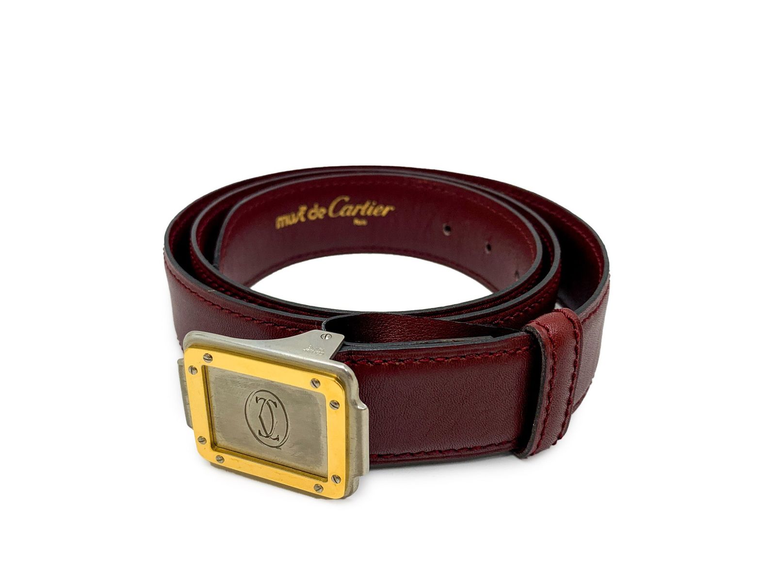 正規品 カルティエ Cartier ベルト Belt 茶 Brown イタリア製 Must de Cartier C Burgundy Leather Belt ○ Labellov ○ Buy