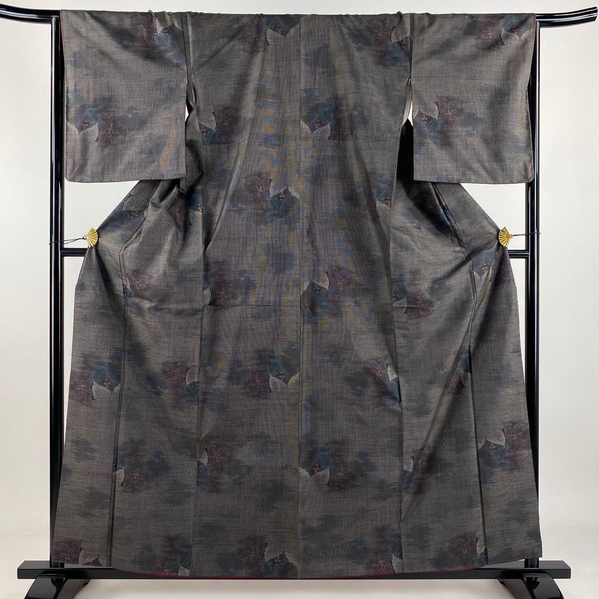 大島紬 身丈160.5cm 裄丈65cm M 袷 草木染 証紙 草花 焦茶色 正絹 名品