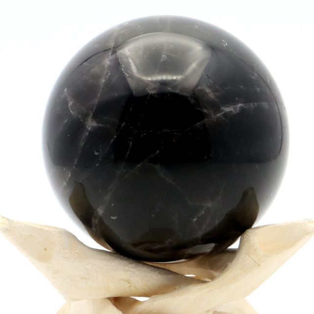モリオン 黒水晶 丸玉 割引 木製台座付き 直径 74.8mm 山東省産 天然石