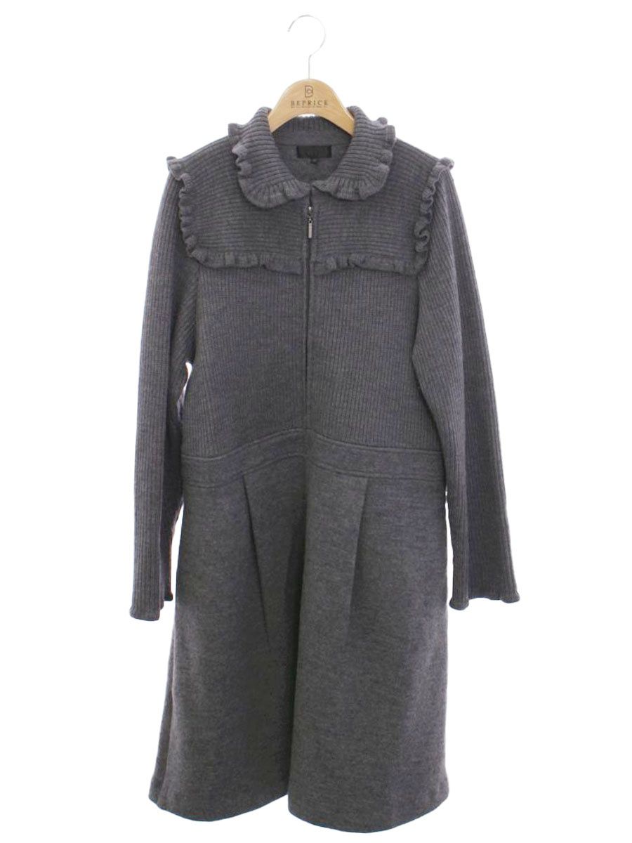 フリル付きダークグレー ロングコート フリル付きダークグレーコート フリル付きグレー ロングコート