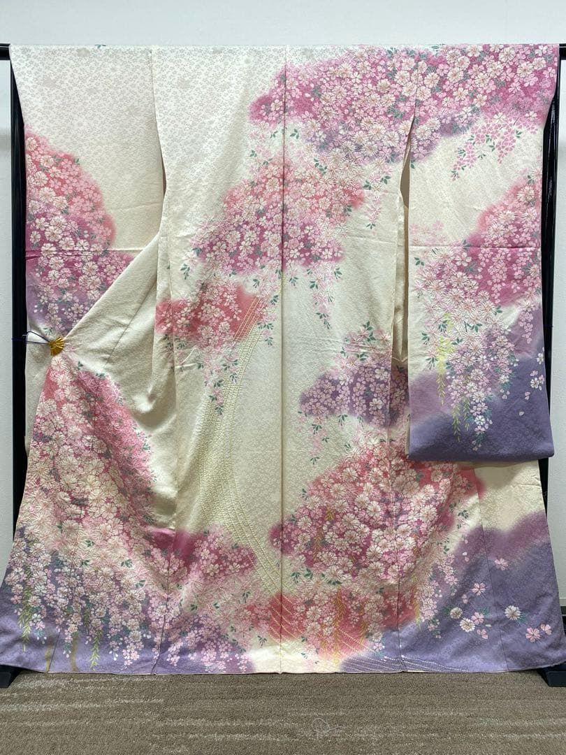振袖 仮絵羽 金彩 絞り 辻ヶ花 銀通し 紋意匠 正絹 未仕立て品 八掛