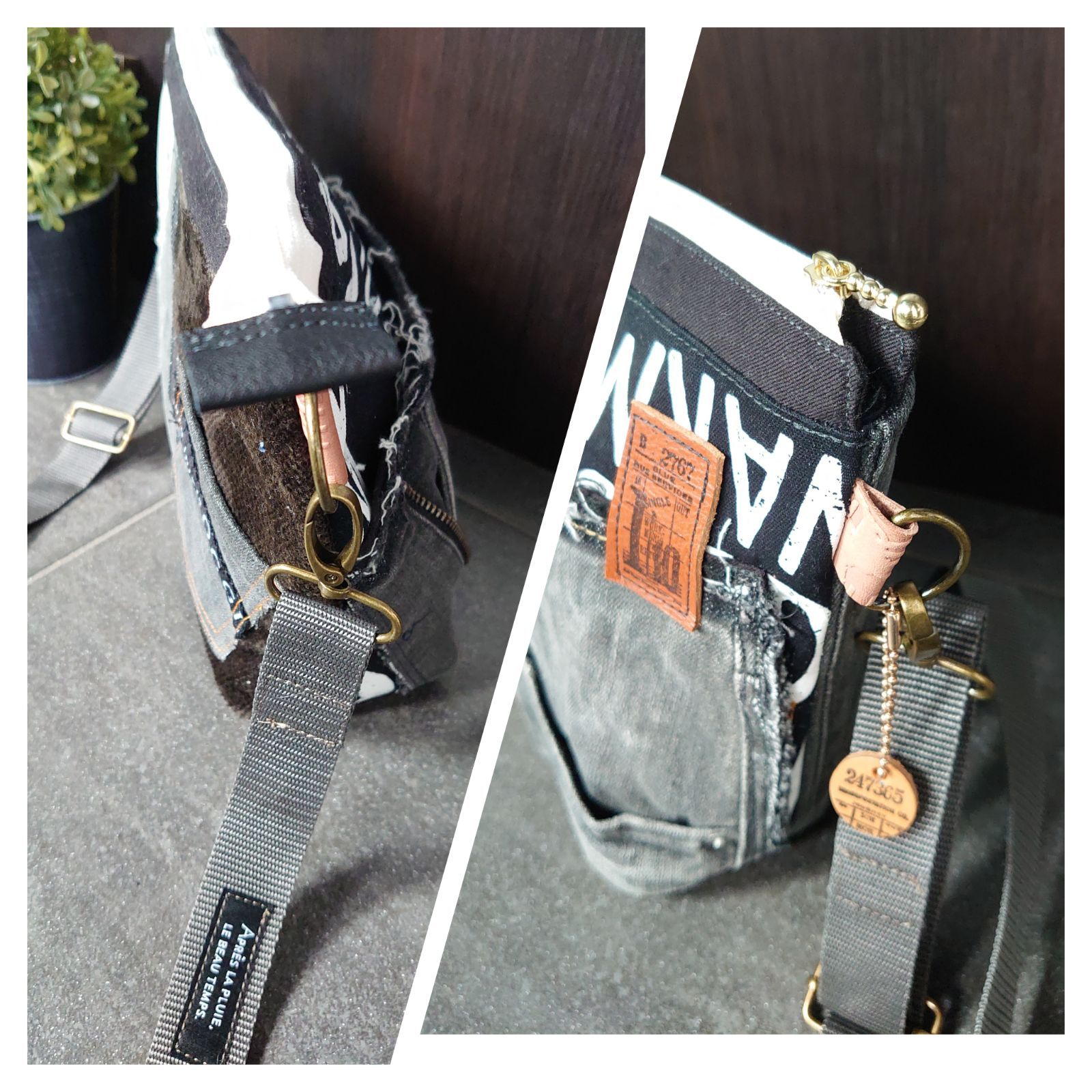 No.165【black DENIM✖️英字デニムリメイクショルダーバッグ  