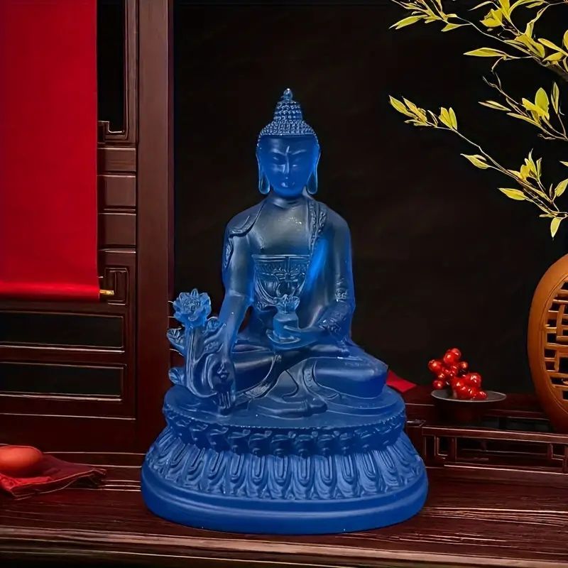 チベット薬師如来像、青い樹脂工芸品、家庭および寺院の装飾 チベット薬師如来像、青い樹脂工芸品、家庭および寺院の装飾
