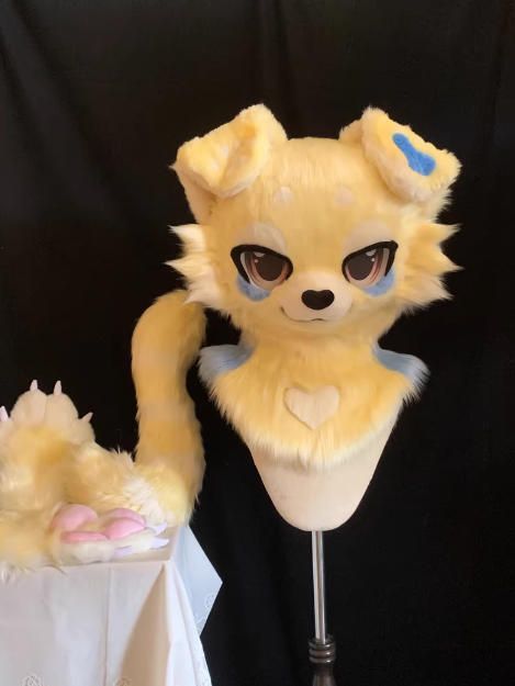 ファースーツ 着ぐるみセット 犬 黄色 ケモノ 全頭ヘッド ぬいぐるみ