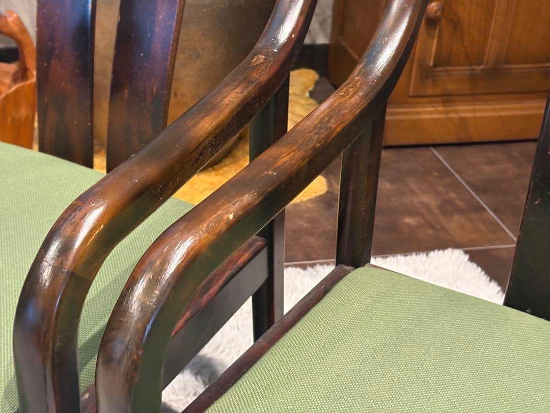 ①karimoku カリモク　アームチェア　ダイニングチェア　アンティーク　IZ ②karimoku カリモク アームチェア ダイニングチェア ビンテージ IZ