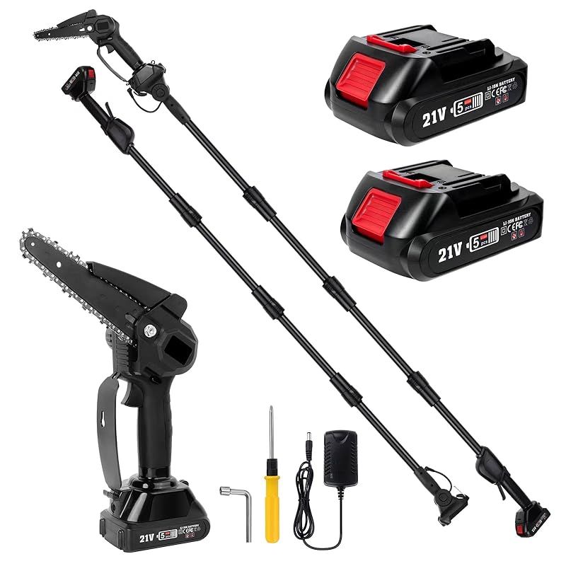 POXITY 高枝切り電動チェーンソー たかえだ 電動 チェーンソー 4段階伸縮延長ポール 最長2.2m ６インチ 高枝 チェーンソー 角度調節 強力 木工切断 ２個大容量バッテリー コードレス 電動高枝切りチェーンソー 高枝伐採 パワフル プロ伐採 1