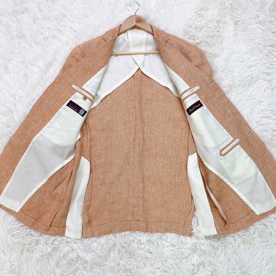 【ボリオリ】美品　リネンテーラードジャケット　春夏　麻100% 52 赤褐色 美品】Lini L homme リニエルオム テーラードジャケット リネン100％ L