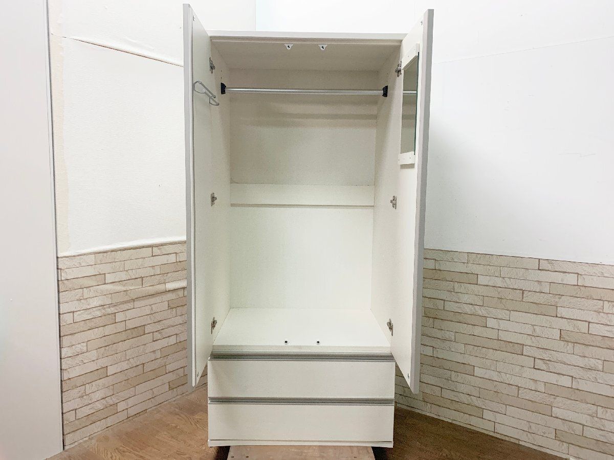 【100%本物】 ◆ニトリ NITORI ワードローブ 洋服収納 トラウト80 引き出し付き 箪笥 白 クローゼット 家具 インテリア 観音開き 参考定価3万 畑954