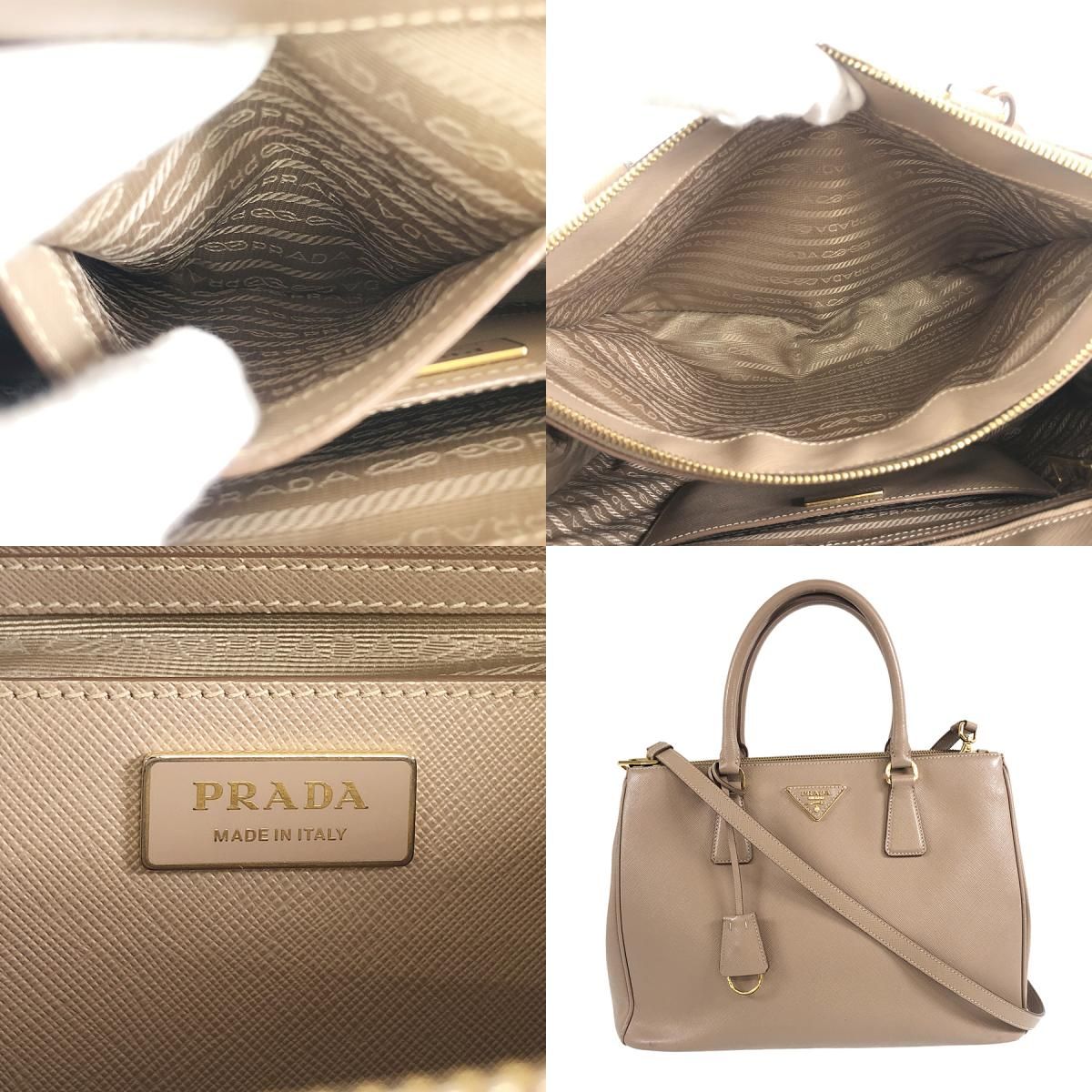 プラダ PRADA サフィアーノ 2WAY ベージュ レザー トートバッグ sng【中古】