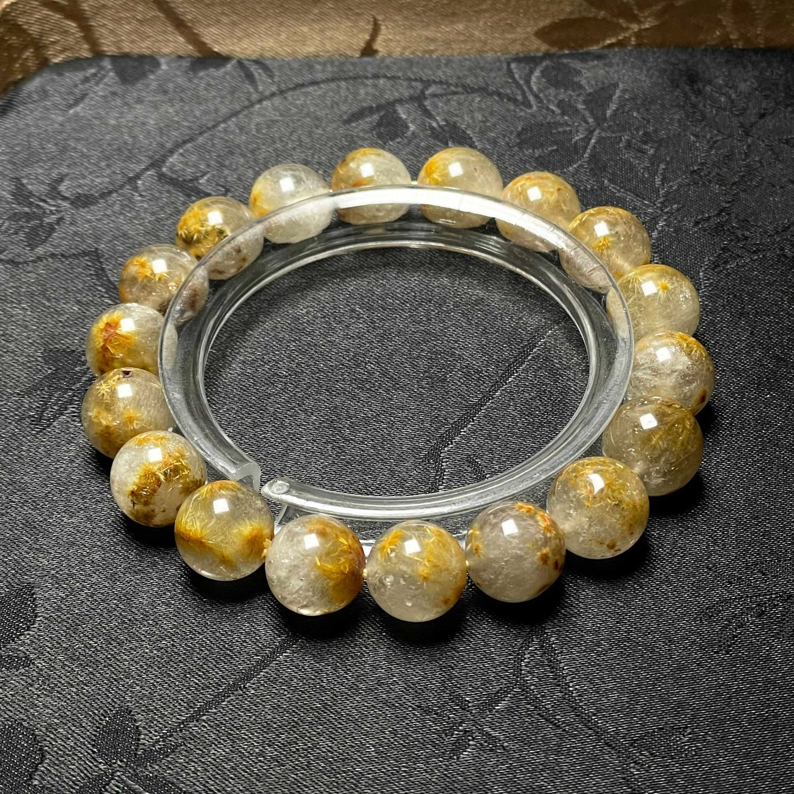 EU製 ガーデンフラワータイチンルチル ブレスレット パワーストーン 天然石 金運 お守り プレゼント 10.7-11.4mm ZB9502