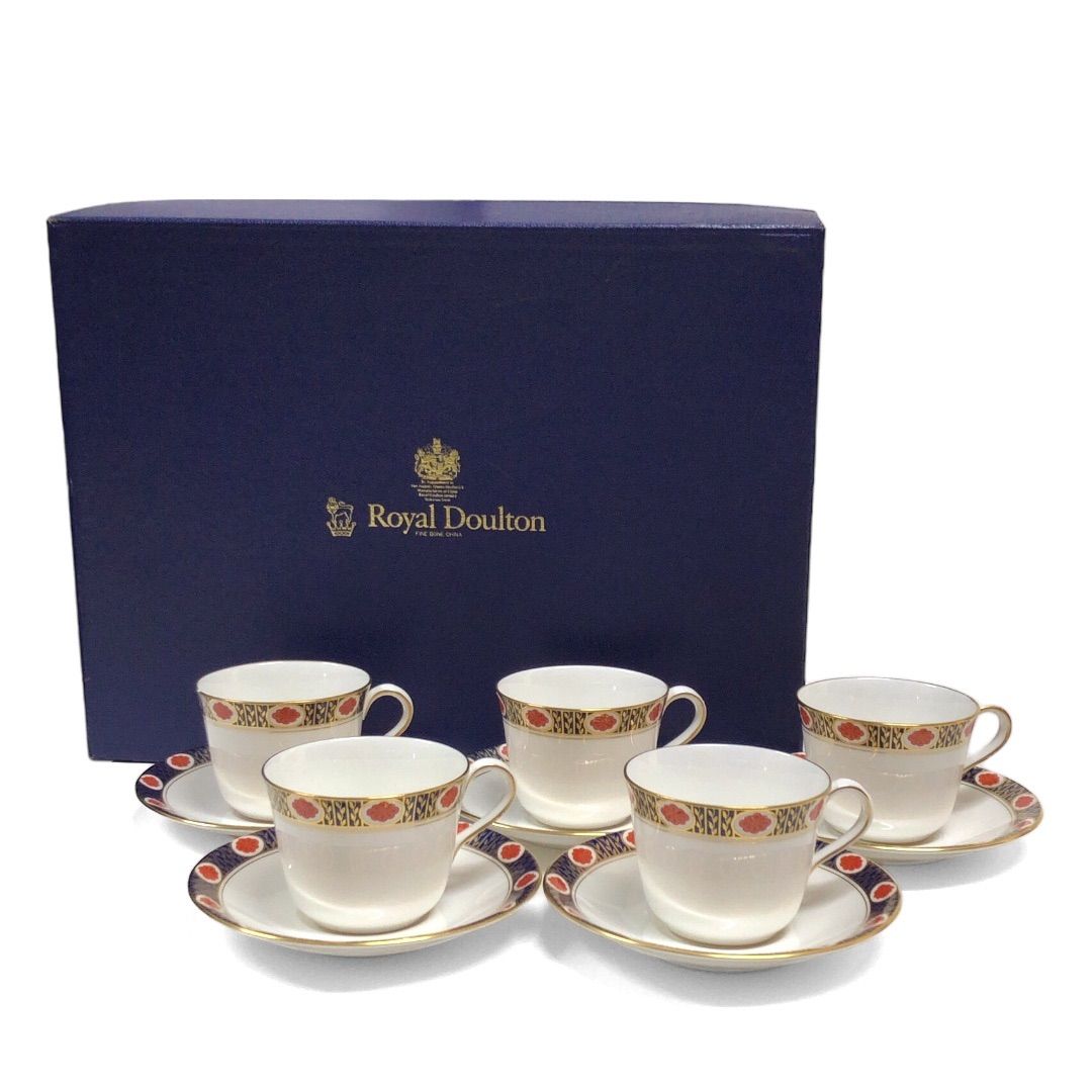 中古品】Royal Doulton ロイヤルドルトン 5客 セット ティー カップ ＆ ソーサー 洋食器 金縁 皿 食器 陶器 陶磁器 ホワイト -  メルカリ