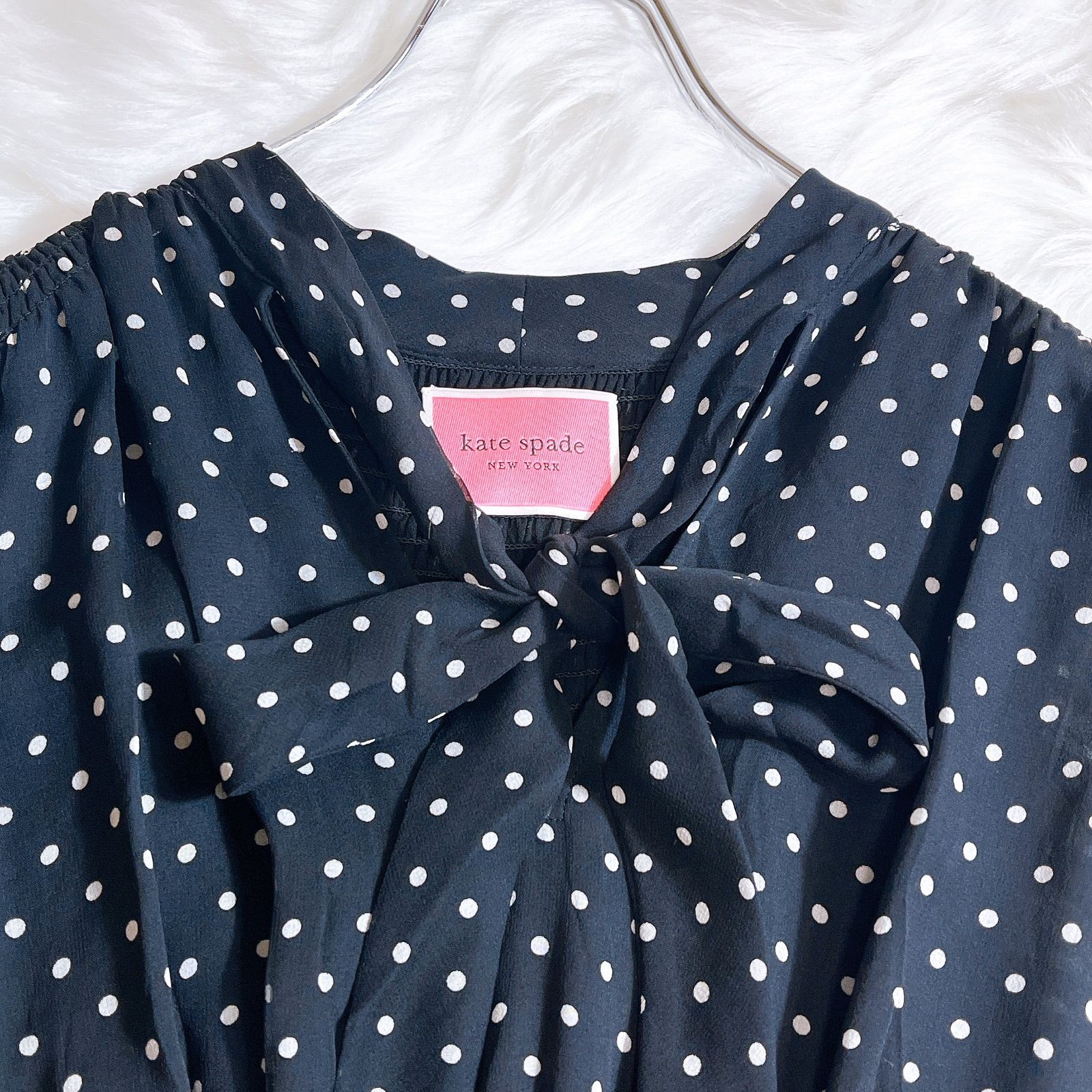 kate spade ドット ワンピース 黒 XS スペース ドット タイネック ドレス | ワンピース / ドレス