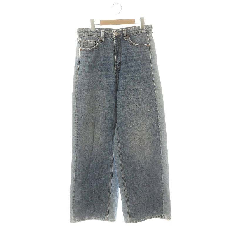 ザラ ZARA ダメージ加工 デニム ワイドパンツ ジーンズ 36 青
