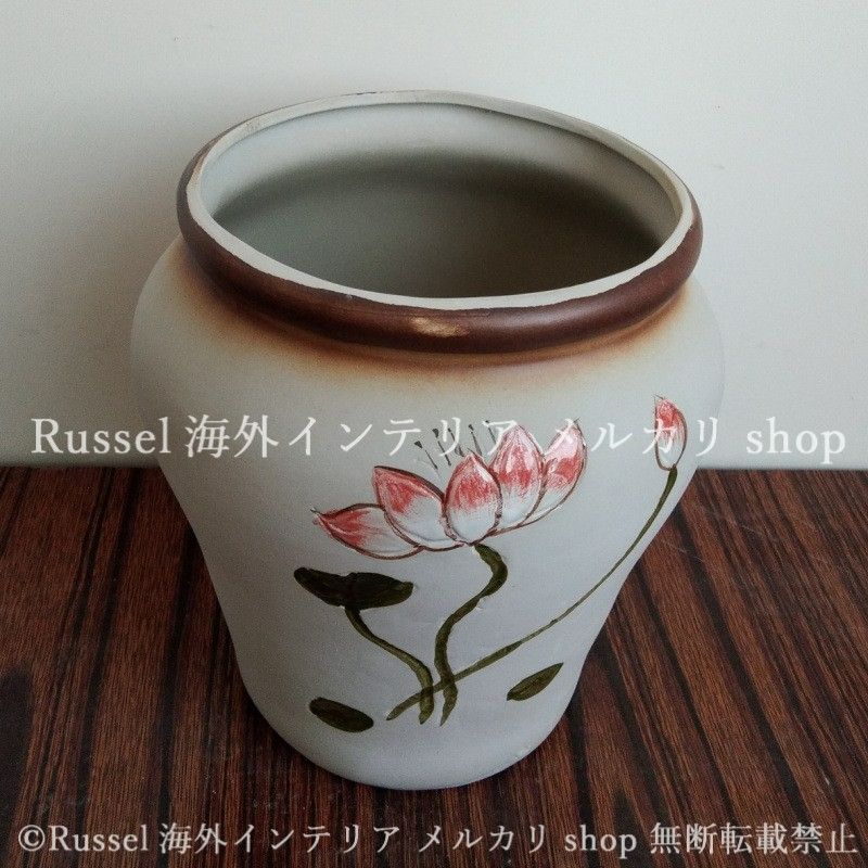 植木鉢 手書き風 花 フラワー 陶器 エレガント ホワイト プランター