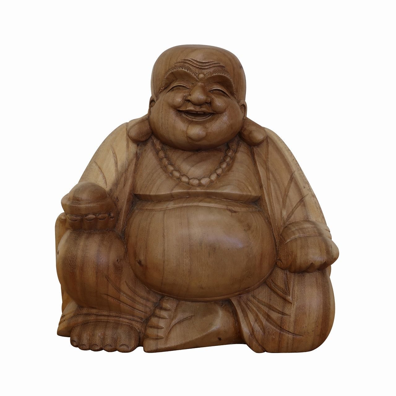 布袋さんの木彫り 座像 木製 スワール無垢材 30cm 七福神 布袋尊