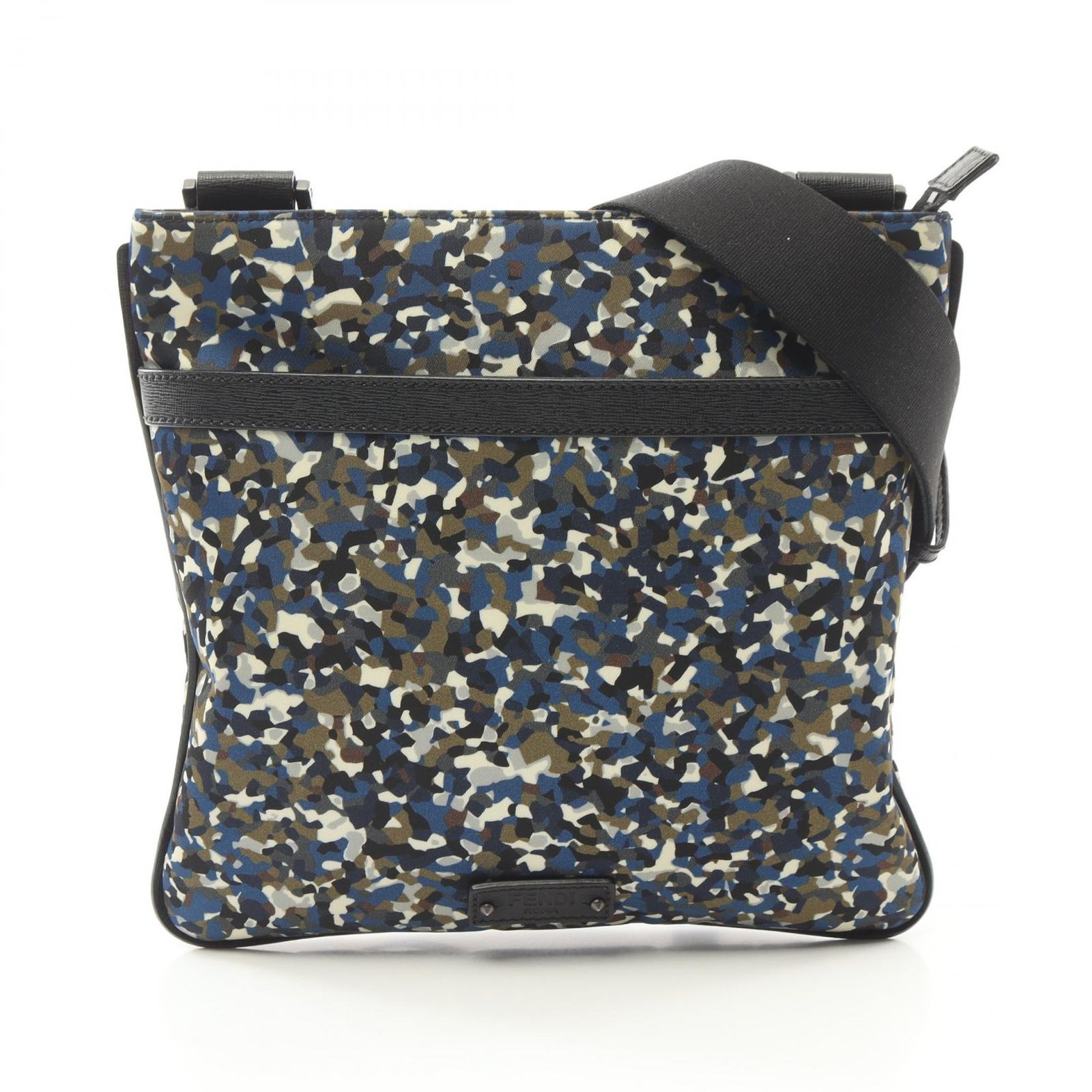 フェンディ FENDI ショルダーバッグ ブルー|カーキ ナイロン レザー ショルダーバッグ メンズ Used A