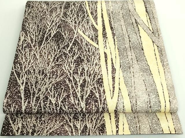 平和屋着物 上 石川県指定無形文化財 牛首紬 白山工房 手織り 全通柄袋帯 樹林文 証紙付き DZAA8833kh5