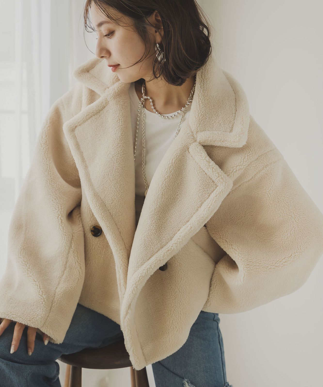 夢展望公式 [新品未使用] テディベアショートコート [アイボリー] 他