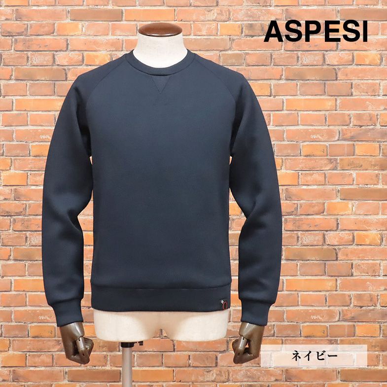 春夏/ASPESI/Sサイズ/丸首トレーナー AY87 ダンボールニット 伸縮 ラグラン スポーティー 無地 新品/紺/ネイビー/if130/