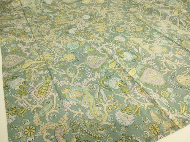 平和屋着物▽上質な小紋 単衣 更紗花文 鬼しぼ縮緬 反