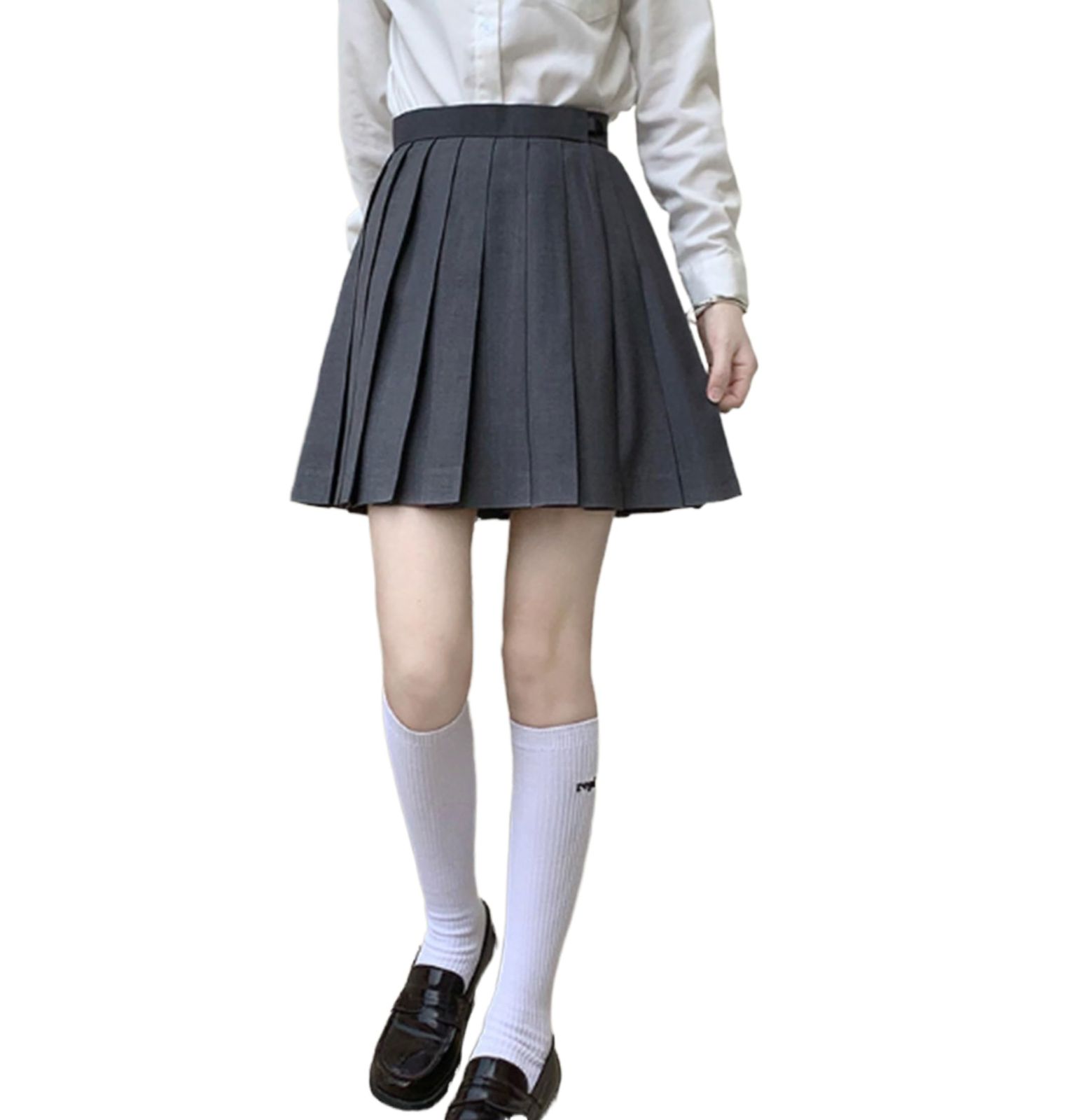 [CosMisty] 女子学生 無地 プリーツ スカート 制服 スクール ユニフォーム 女子高生 女子中学生 灰色 定番 JK (Size XL) [Size XL]
