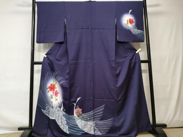 平和屋着物○訪問着 枝花文 暈し染め 黒地 銀彩 正絹