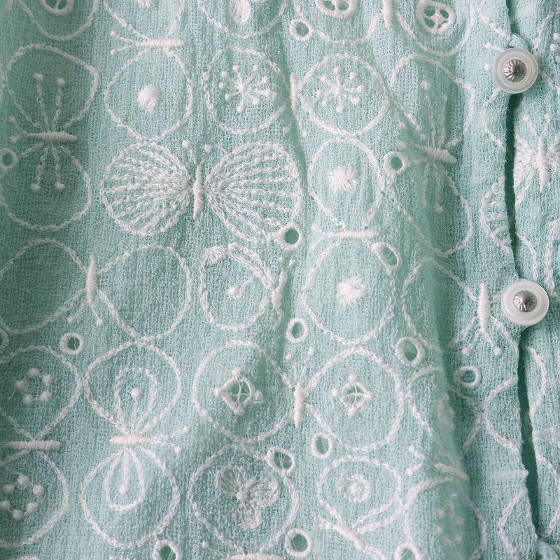 minä perhonen 刺繍入りグリーンシャツ 希少テキスタイル ミナペルホネン mina perhonen party 刺繍