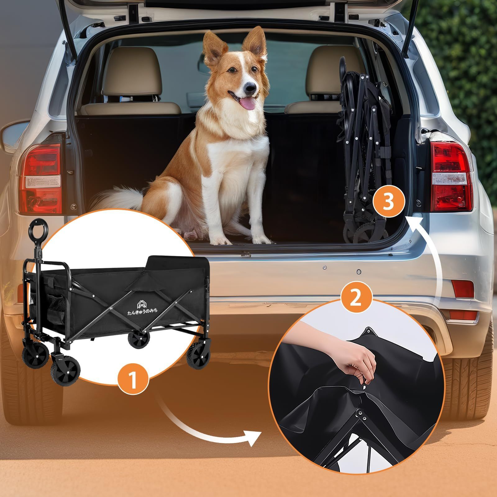 【人気新作】 キャリーカート アウトドアワゴン 後部展開可 長物対応 折り畳み キャリーワゴン 超軽量5.3kg 大容量130L 耐荷重120kg ワンタッチ収束式 キャンプカート 自立収納 多地形対応 砂浜 釣り 引越し 買い物 ゴミ出し ブラック 地域限定無料配送