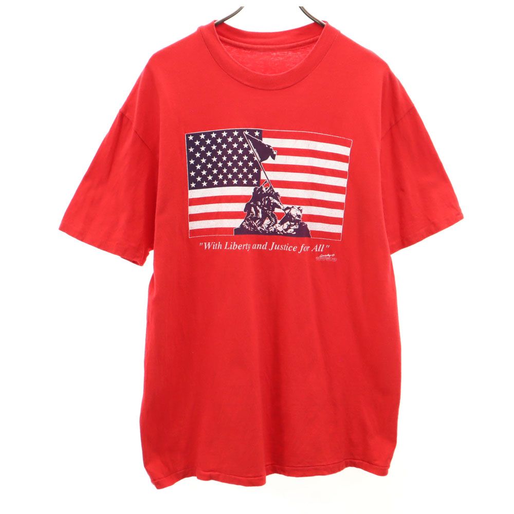 硫黄島 90s プリント 半袖 Tシャツ レッド系 硫黄島 シングルステッチ オールド メンズ