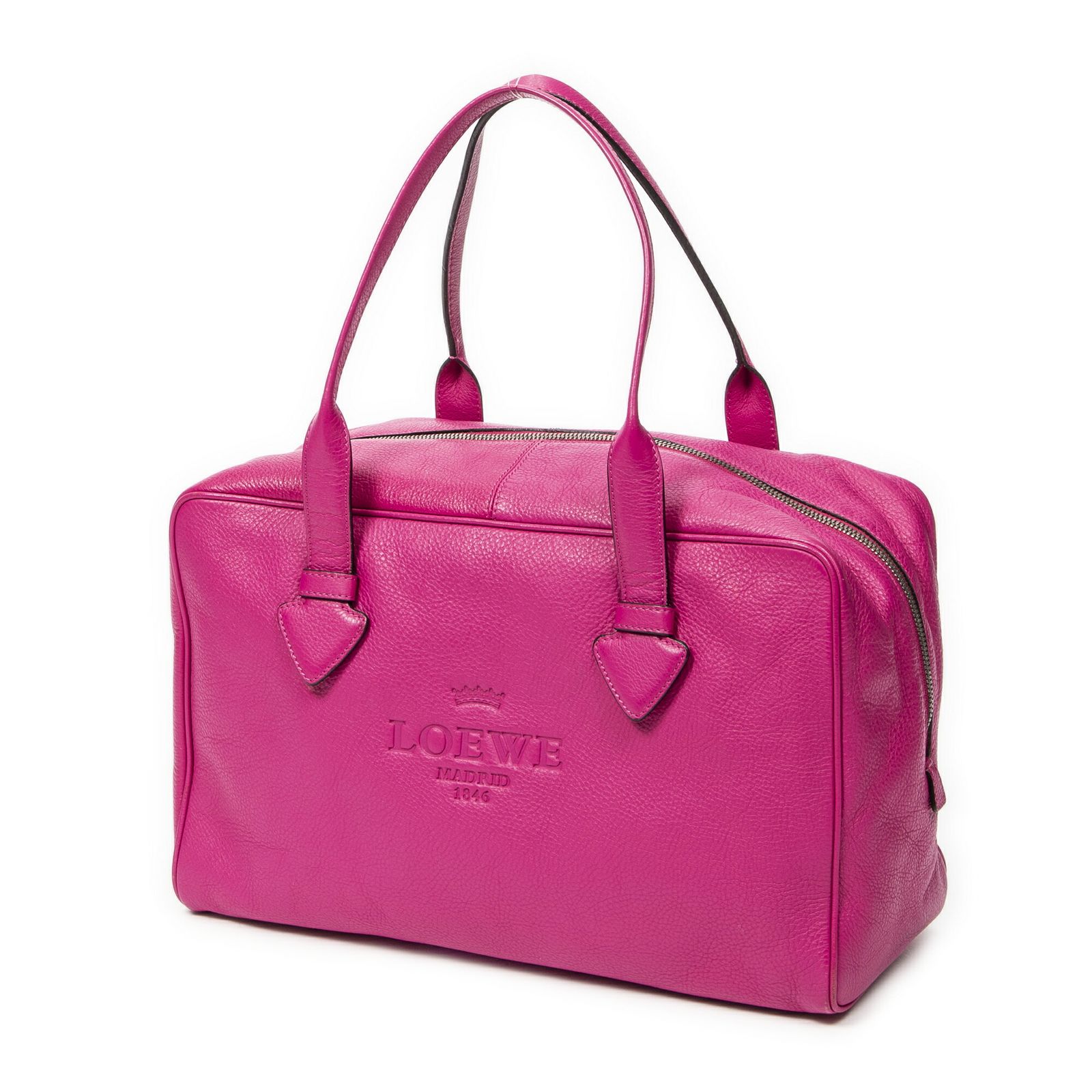 LOEWE ロエベロゴボストンフューシャピンクグレインカーフスキンレザーA