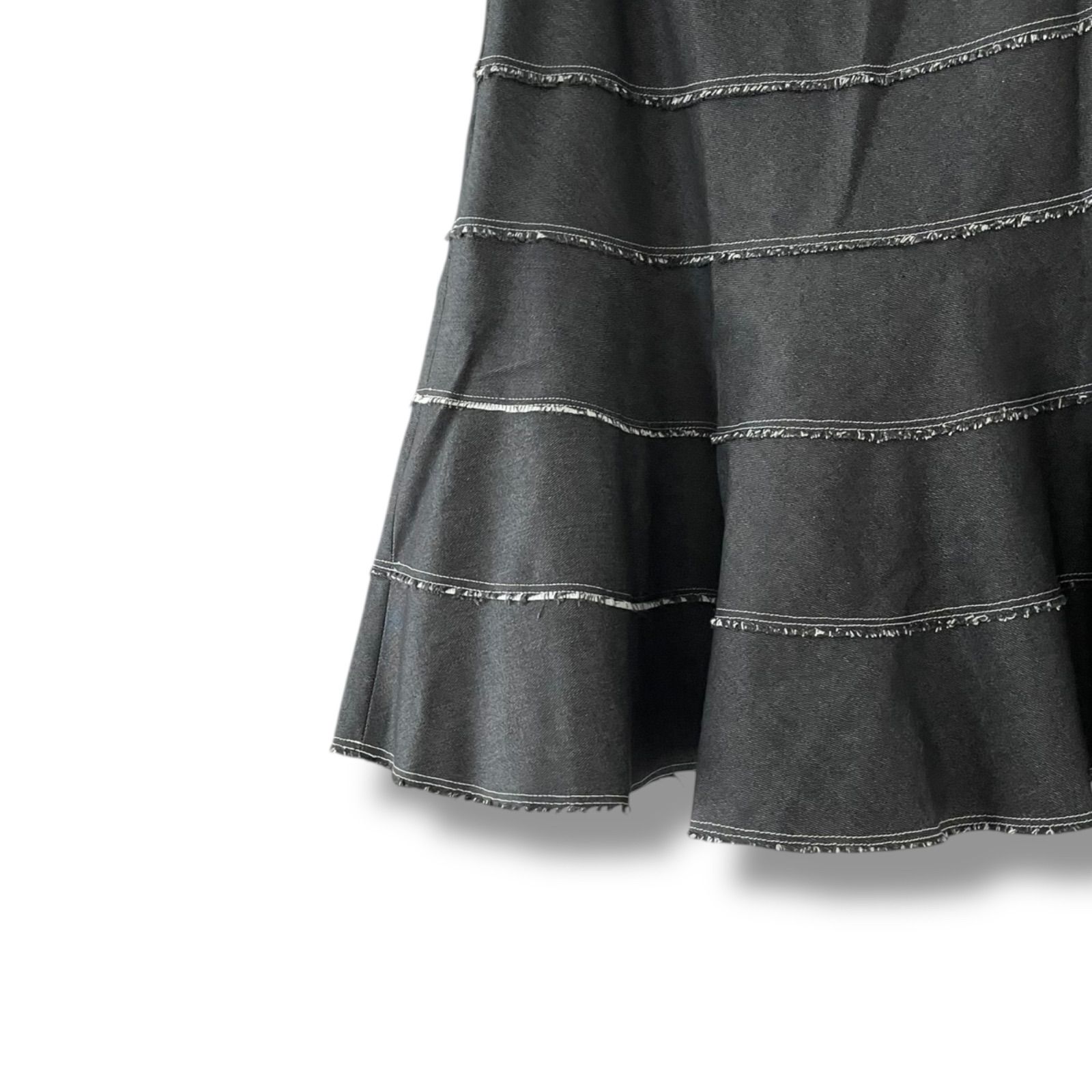 Rene ルネ ブラック フ スカート デニム風 ティアード キュプラ53 ポリエステル47 レディース サイズ36 Sサイズ相当 上質素材 エレガント フェミニン 0000591OC WWW_USTAUSTRALIA_COM_AU