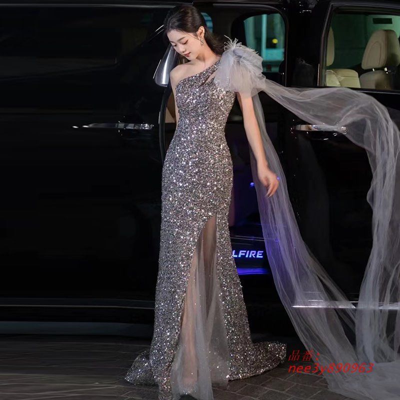 ドレス パーティードレス ロングドレス マーメイドドレス スパン ワンショルダー 発表会 ステージドレス 結婚式 二次会 ウェディングドレス 花嫁 nee3y890963