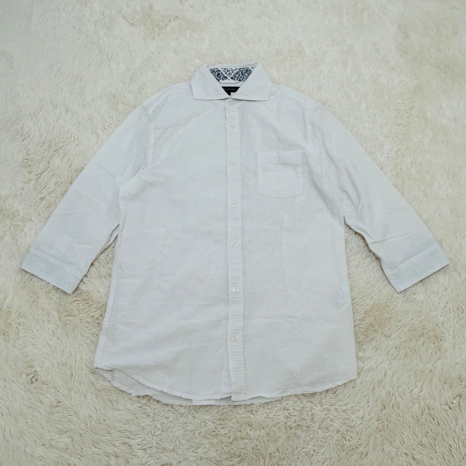 タカキュー　　美品！！ タカキュー TAKA-Q TechLinen スタンドカラー 7分袖シャツ