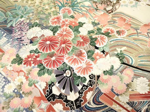 平和屋着物□豪華振袖 飛鶴花車文 暈し染め 金銀彩 正絹 逸品