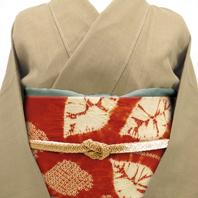 No.410　名古屋帯　紬　絞り　仕立済　正絹　着物　新品未使用 新古品】 名古屋帯 未使用 正絹 九寸 全通 紬 草紫堂 茜染 南部
