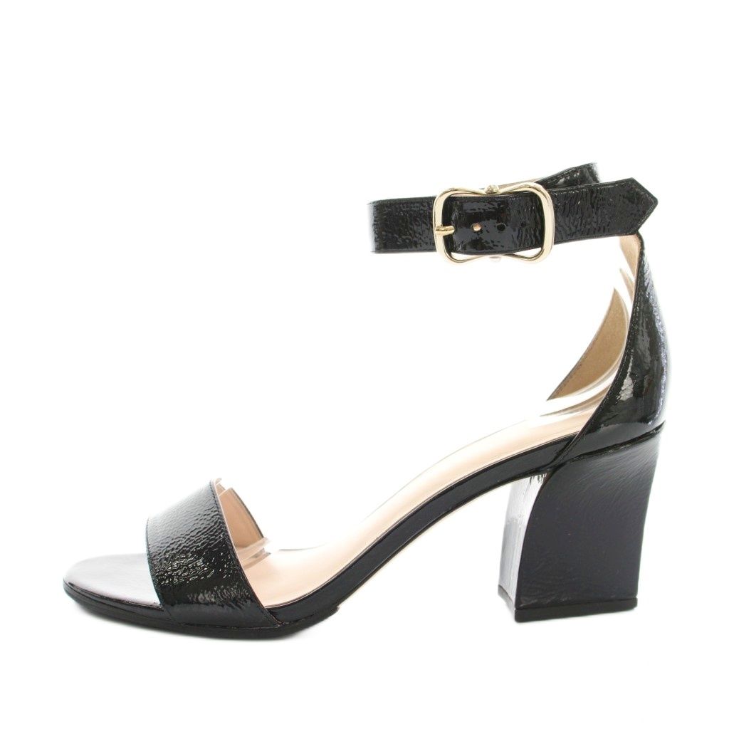 ケイトスペード KATE SPADE サンダル アンクルストラップ チャンキーヒール エナメル 7M 黒 ブラック |YT