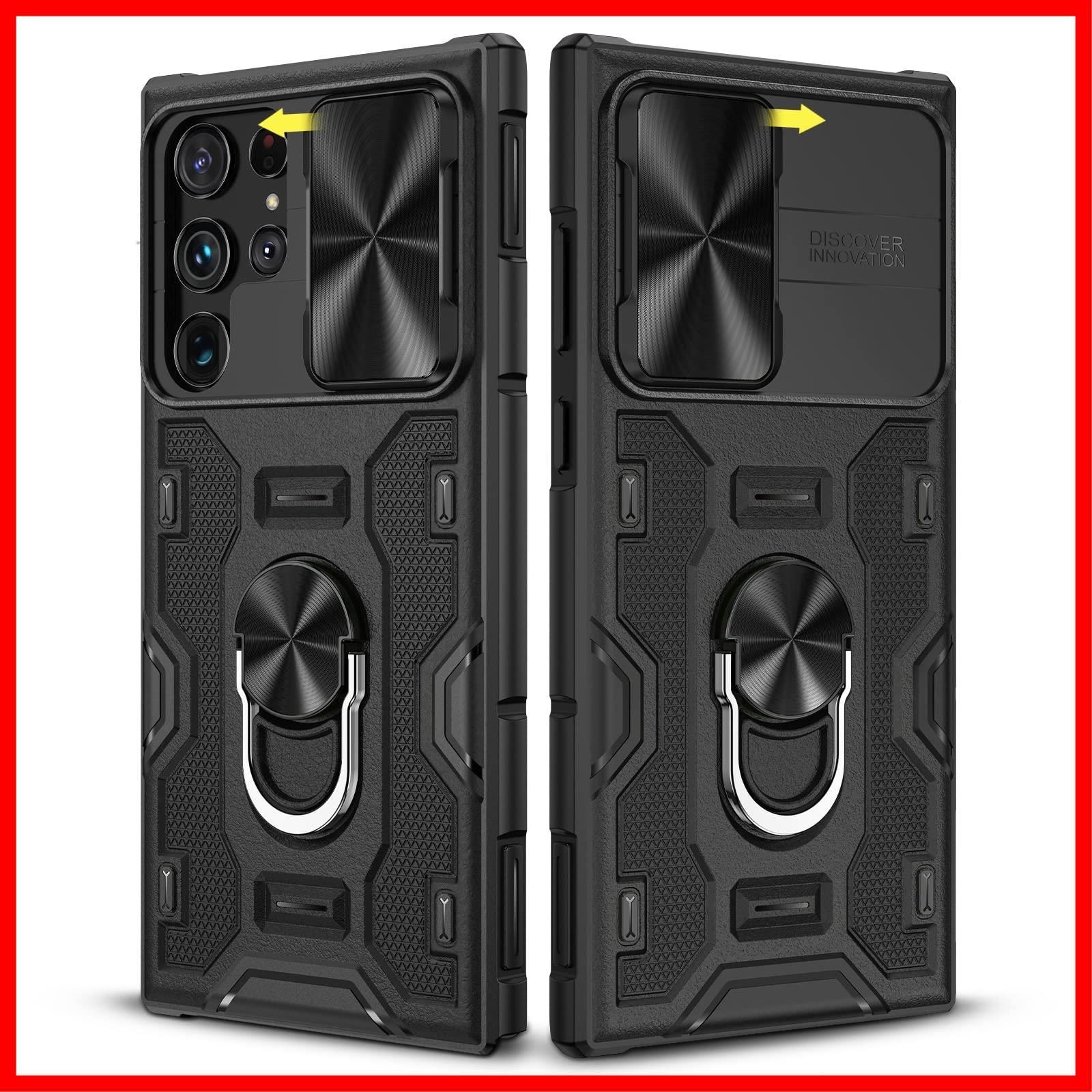 【在庫処分】S22 Ultraケース、スライドカメラカバーu0026スタンド付き360回転リングスタンド付き磁気保護ケース S22 Samsung Galaxy Ultraケース、Galaxy S22 Ultra for 5G用 - Caka ブラック