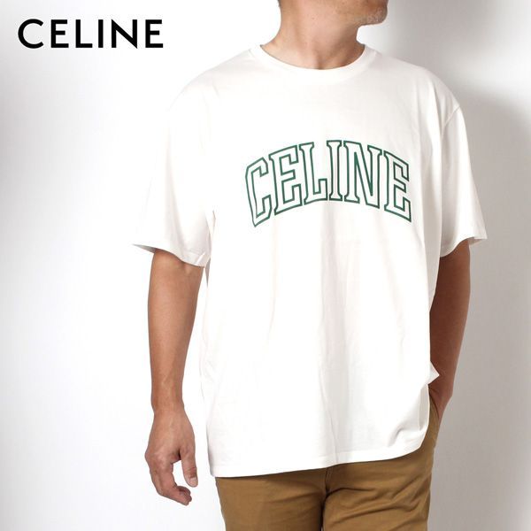 24SSモデル セリーヌ CELINE  カレッジタイプロゴプリント ルーズTシャツ【オフホワイト】 2X60L671Q  01UZ/【2024SS】m-tops