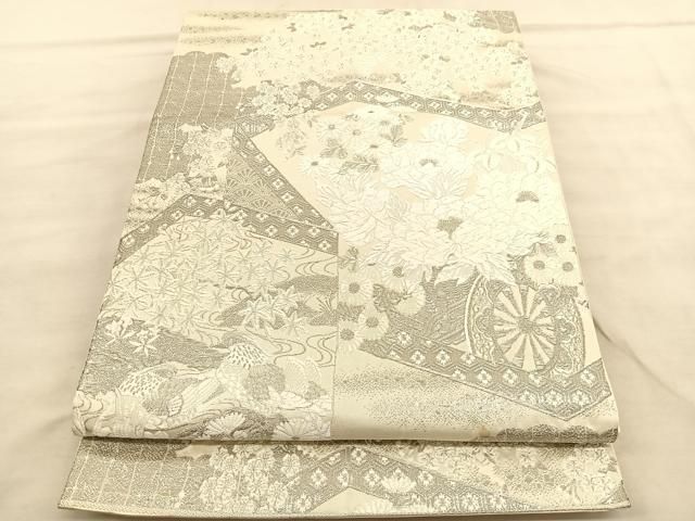 平和屋着物◎六通柄袋帯 唐織 桃山屏風絵文 プラチナ箔 正絹