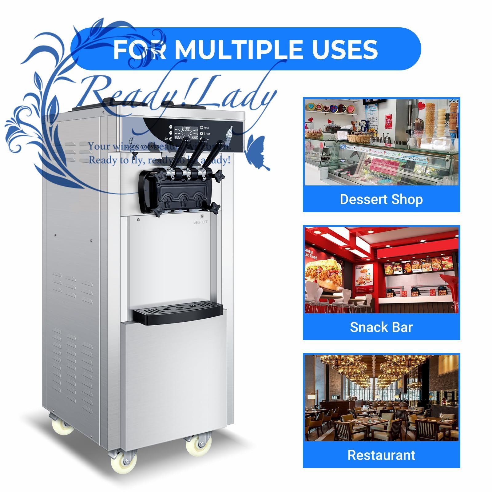 業務用アイスクリームメーカー 1800W 3フレーバー ソフトサーブアイス