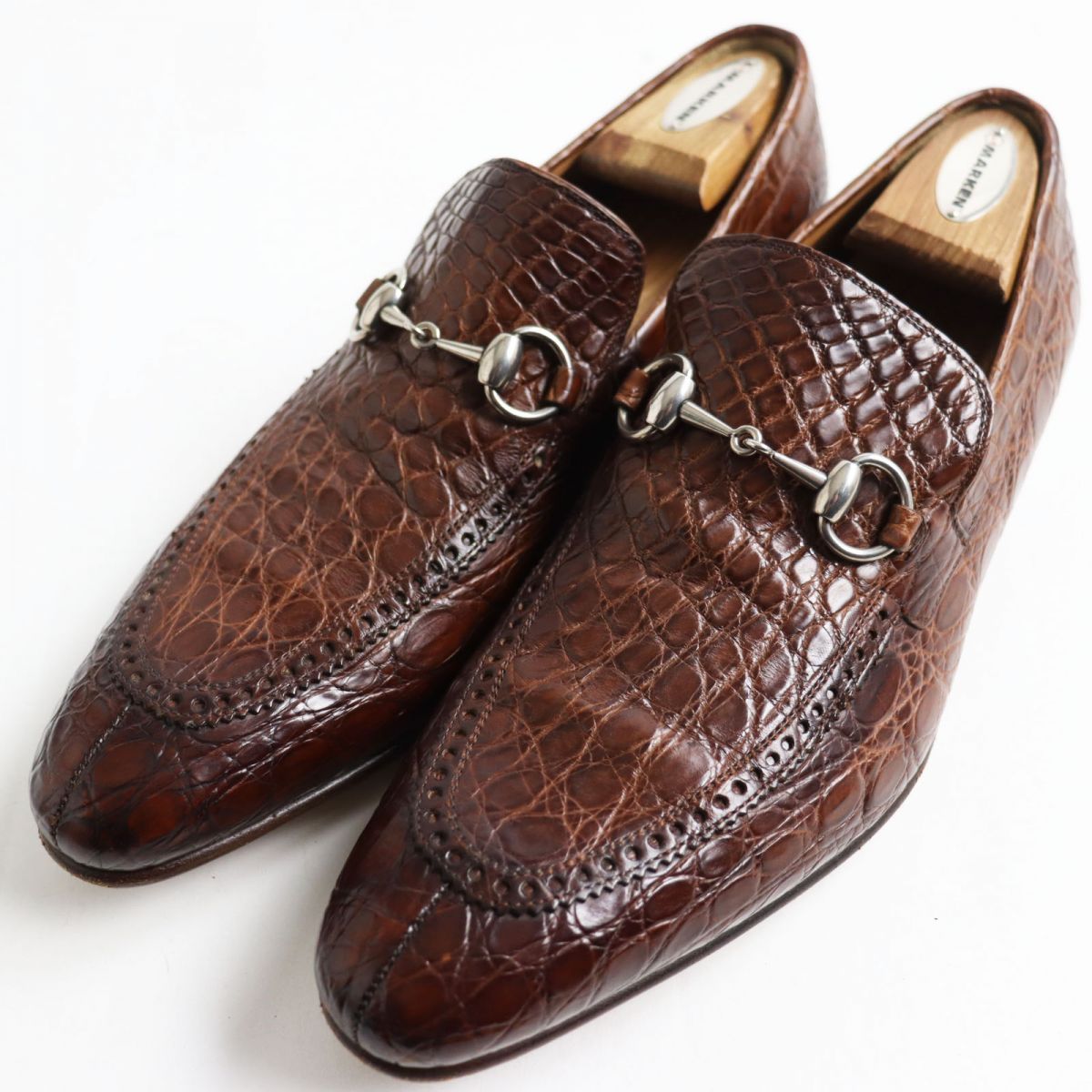 ●GUCCI グッチ 269653 クロコダイルレザー ホースビットローファー|レザーシューズ ブラウン 7 イタリア製 メンズ q11-st30313-326