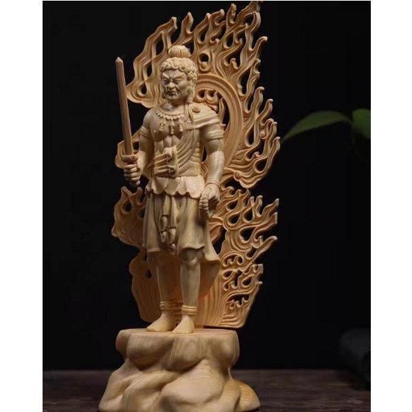 総檜材 木彫仏像 仏教美術 精密細工 不動明王像 28cm - メルカリ