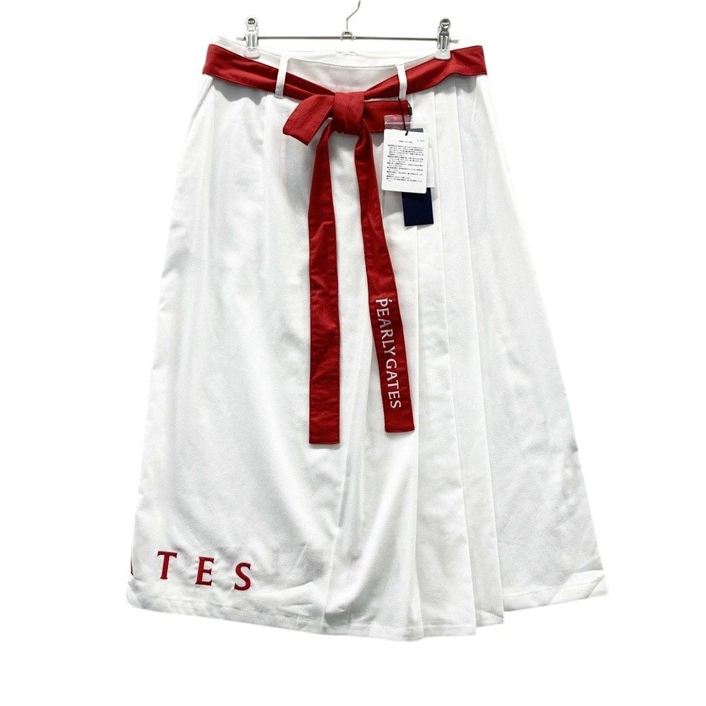 サイズ 1 PEARLY GATES パーリーゲイツ 055-2134312 プリーツ切替 ミドルスカート ロゴ刺繍 ホワイト系 240101532641 ゴルフウェア レディース ストスト