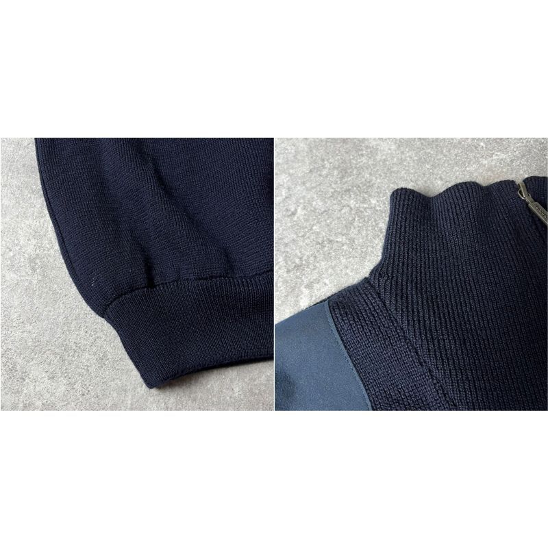 Barbour レザー 切替 ハーフジップ プルオーバー ニット セーター XXL 