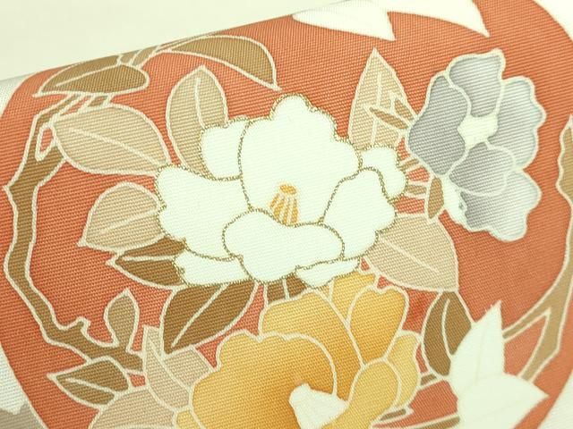 平和屋本店□極上 銀座きしや 塩瀬 九寸開き名古屋帯 籬花丸文 蒸栗色