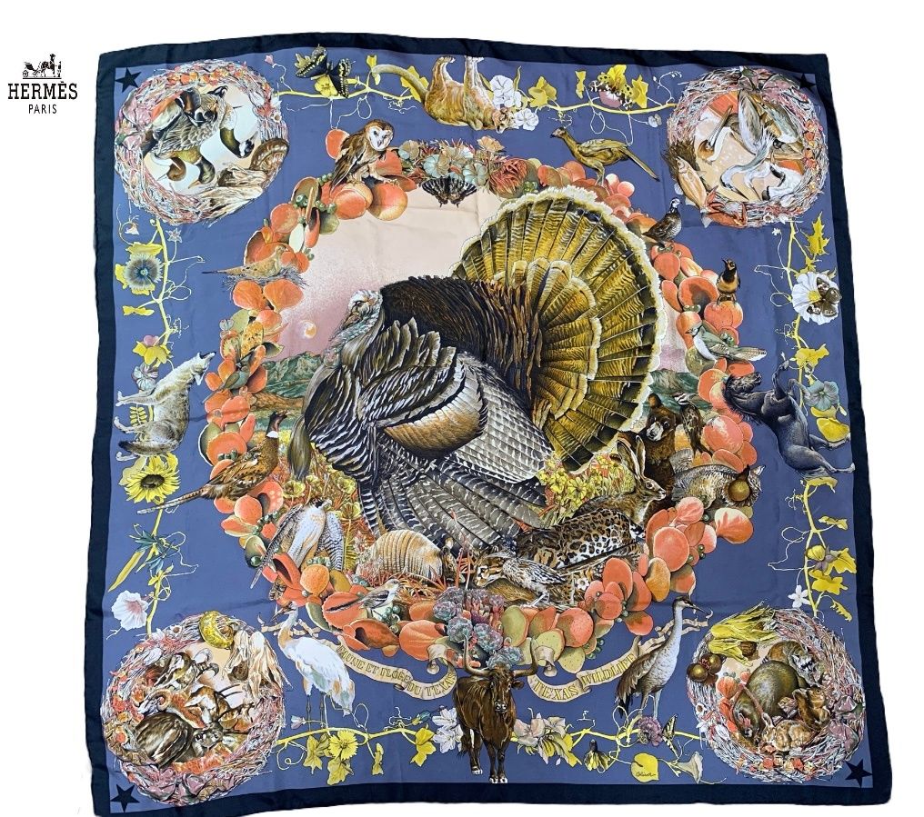 ☆ エルメス カレ90 FAUNE ET FLORE DU TEXAS TEXAS WILDLIFE