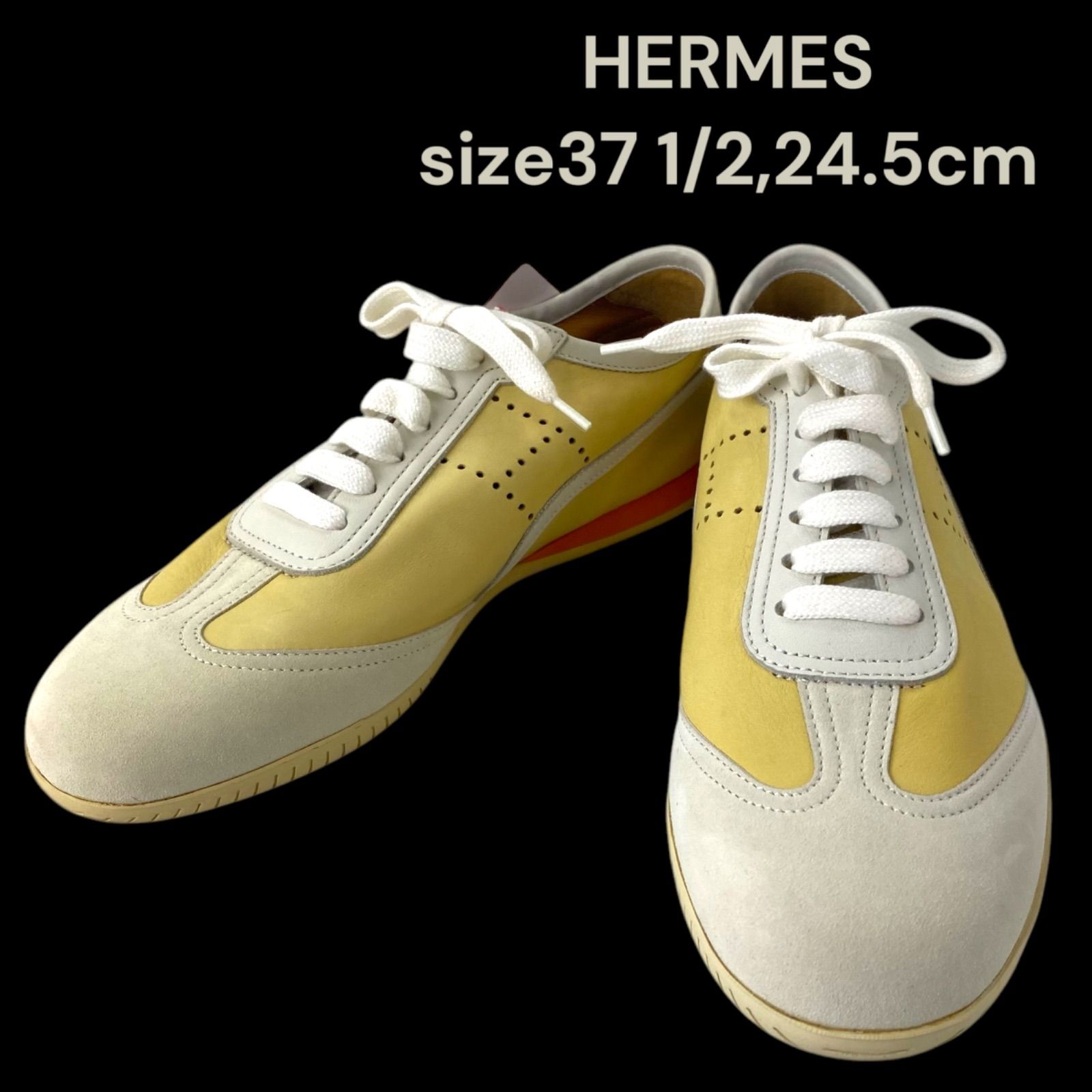 ○エルメス HERMES 37ハーフ、24.5cm パンチング Hロゴ スニーカー 