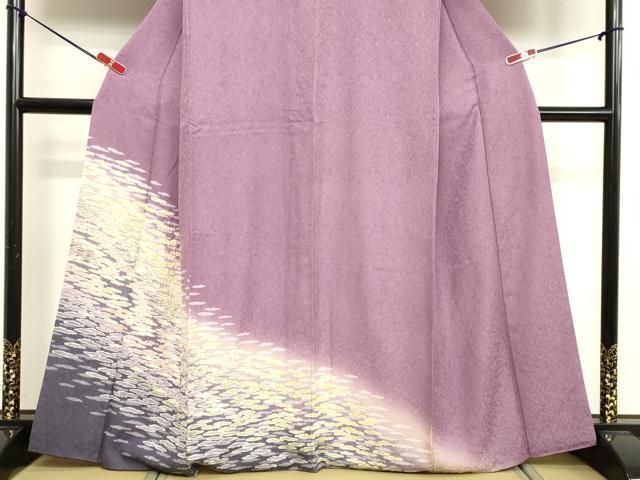 平和屋着物○訪問着 襲絞り 霞文 暈し染め 銀通し地 正絹 逸品