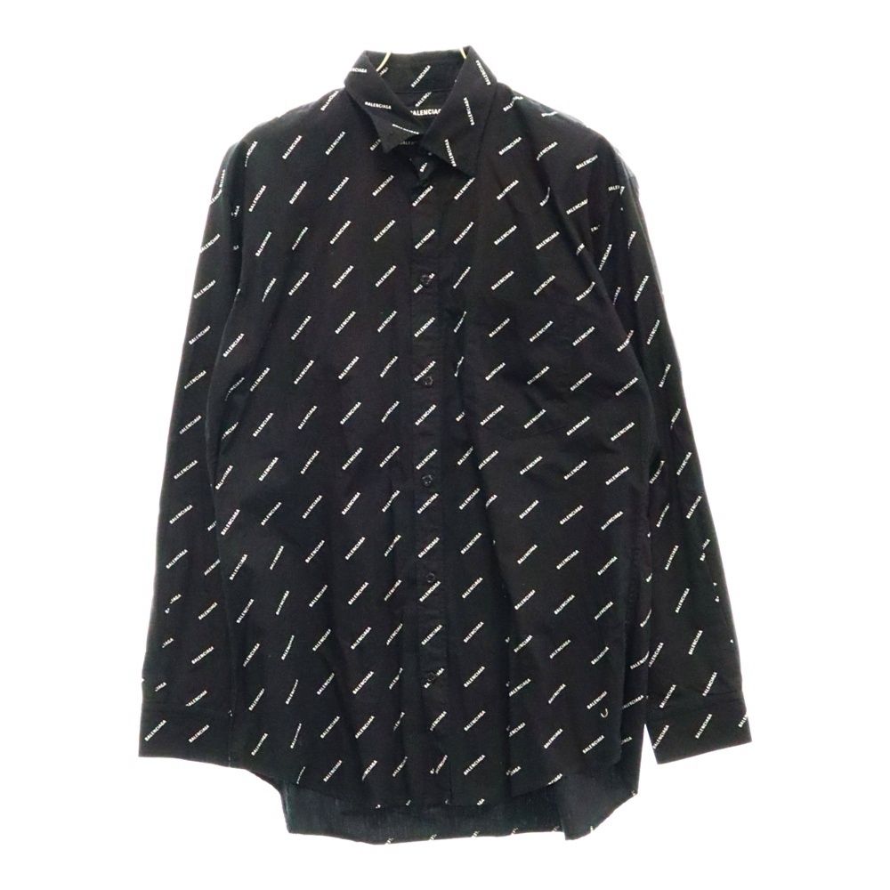 BALENCIAGA (バレンシアガ) All over Logo Shirt 総柄ロゴ オーバーサイズ ポケット付き長袖シャツ ブラック 534333